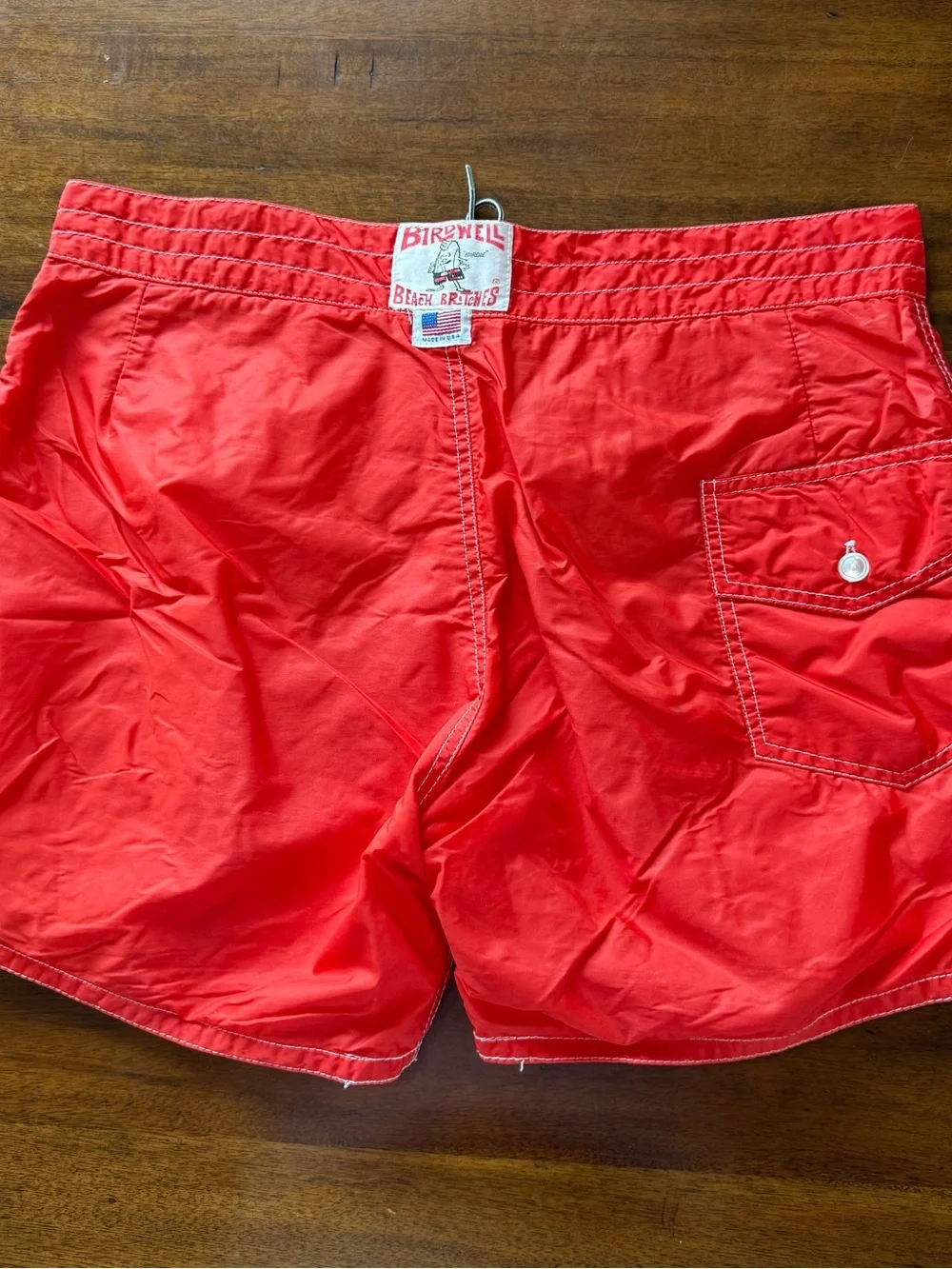 Vintage Birdwell Beach Britches BoardShorts Red Nylon 90s Made in USA Size 36